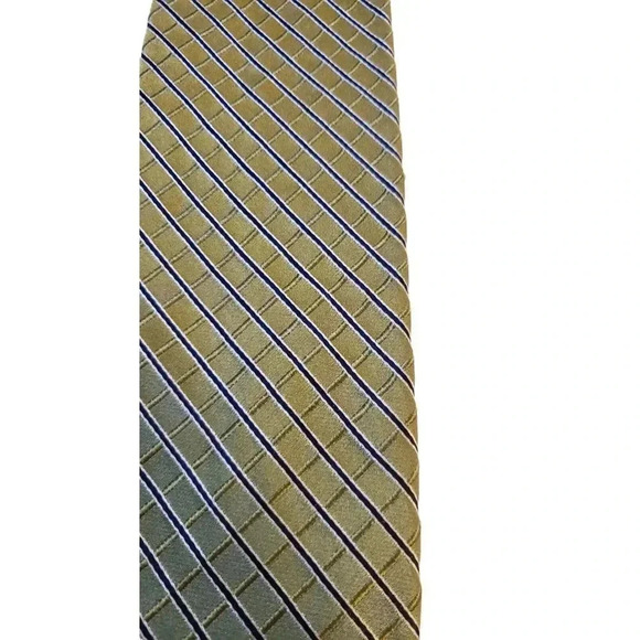 Tommy Hilfilger Mens Two Tone Green Geometric Blue Weave Stripe Silk Tie Rich - Picture 2 of 12